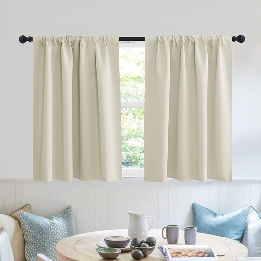 RYB HOME RV Curtains for Camper Windows - Soft Thermal Insulated Small Window Curtain Tiers for Cafe Kitchen Bedroom Basement Glass Door Window, W 42 x L 30 inches, Geige, 2 Panels