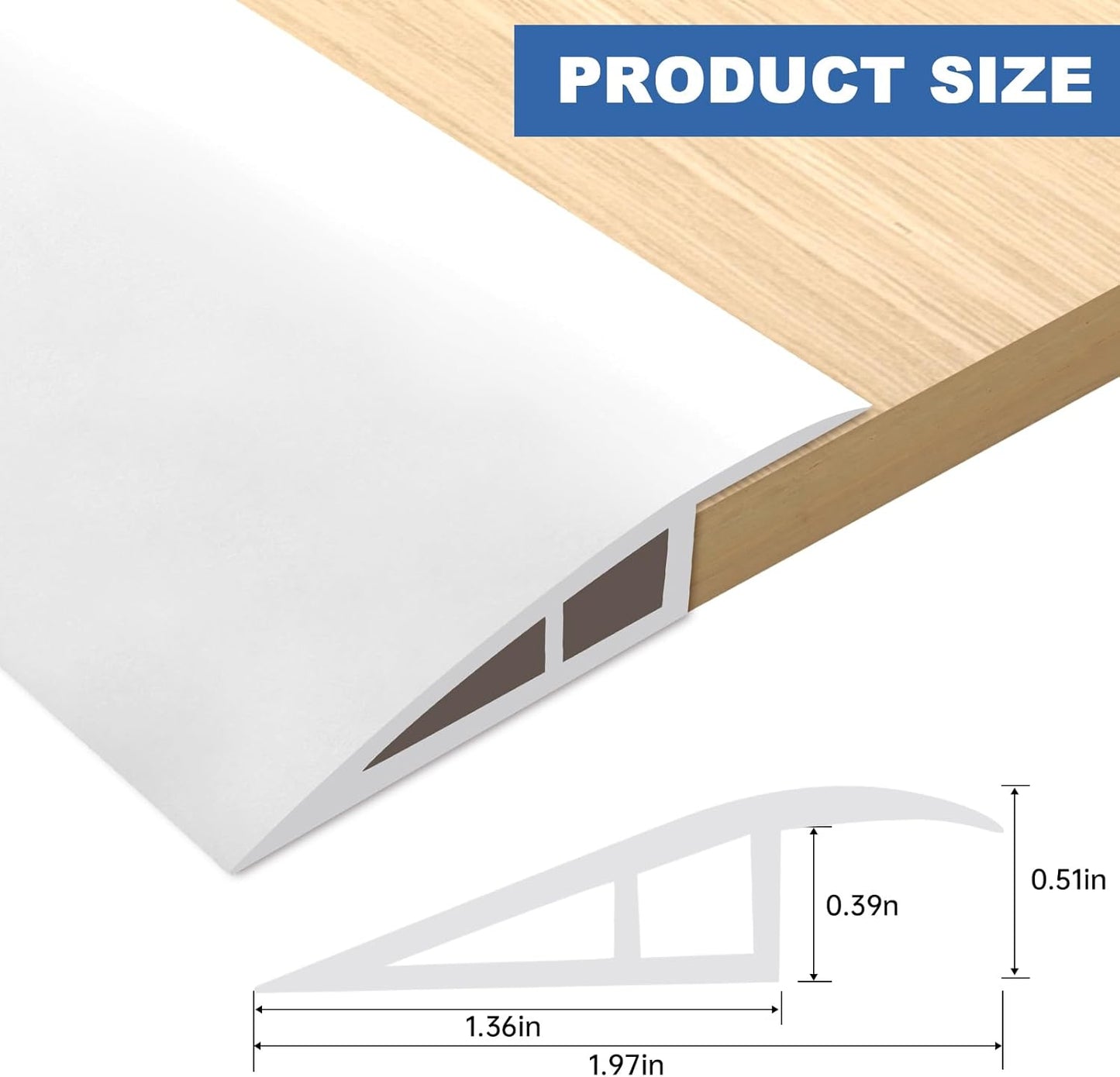 Vinyl Door Threshold Flooring Transition Strip Self Adhesive Carpet Edging Strip for Laminate Doorway Edge Threshold from 1/5" to 2/5" (White, 3.3 Ft)
