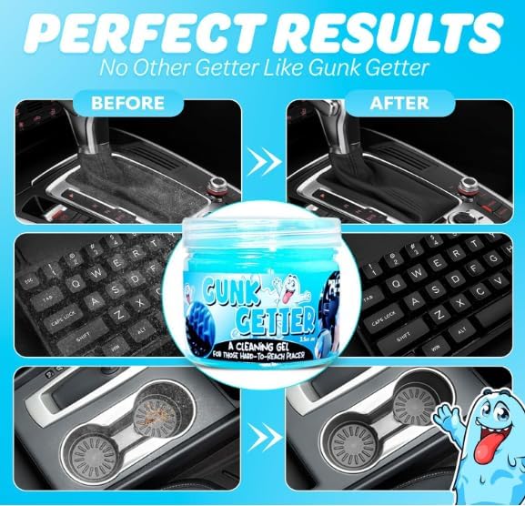 Gunk Getter, 6 Pack, Cleaning Gel for Those Hard to Reach Places, Automotive Cup Holder Electronic Keyboard Office, Slime Gel Cleaner Dust Crumb Removal