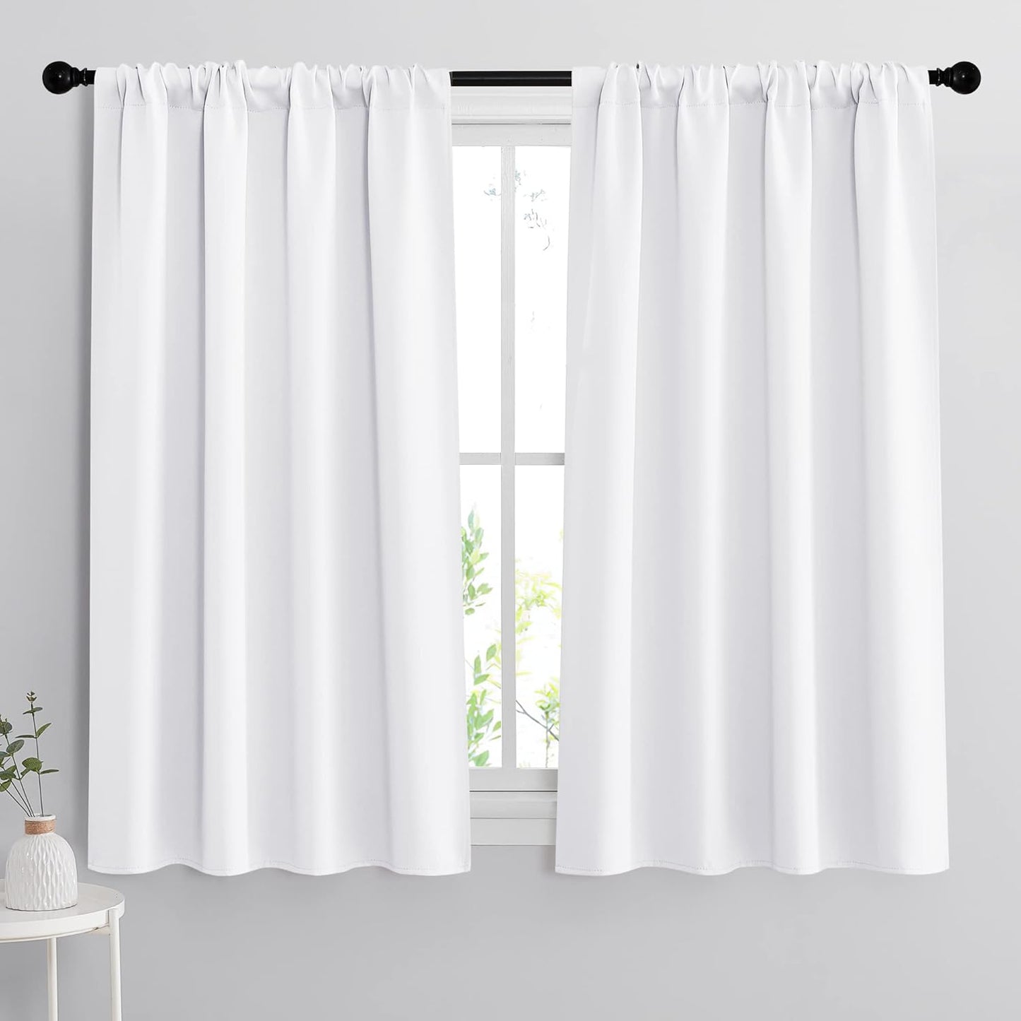 RYB HOME Room Darkening Curtains - Rod Pocket Half Light Block Drapes Window Shades for Bedroom Bathroom Living Room Kitchen Office Dining Decor, W 42 x L 45, Pure White, 2 Pieces