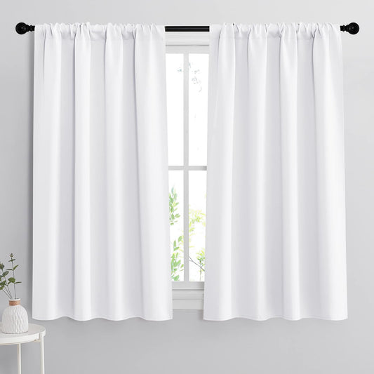RYB HOME Room Darkening Curtains - Rod Pocket Half Light Block Drapes Window Shades for Bedroom Bathroom Living Room Kitchen Office Dining Decor, W 42 x L 45, Pure White, 2 Pieces