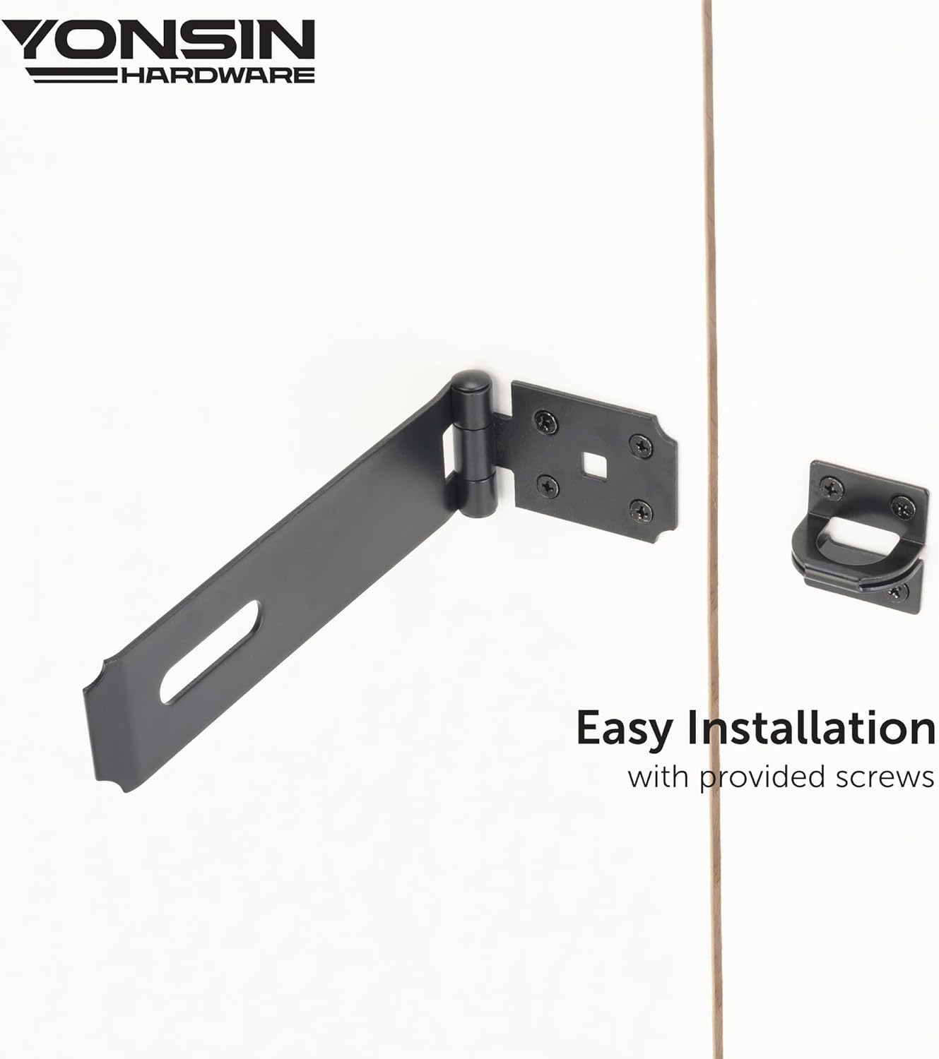 7-1/2" Door Padlock Safety Hasp Latch Heavy Duty, Door Hasp Clasp Lock Gate Shed Hasp Latch Lock for Door Window Fence Gate Barn, 304 Stainless Steel, Thickness 1/8”, Black, 1 Pack