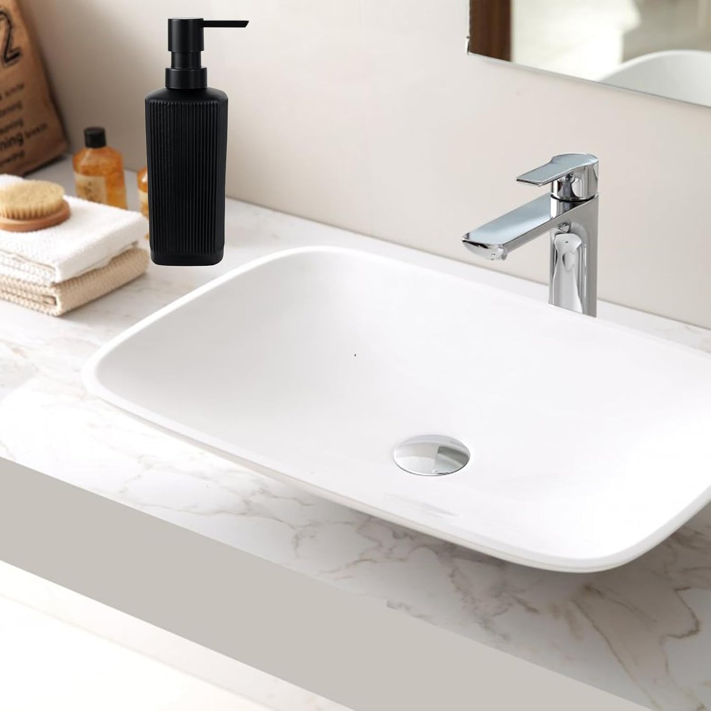 Black Pump Glass Soap Dispenser, 12oz Stripe Countertop Refillable Liquid Bottle, Hand Dish Lotion Dispenser with Plastic Pump, for Kitchen, Bathroom