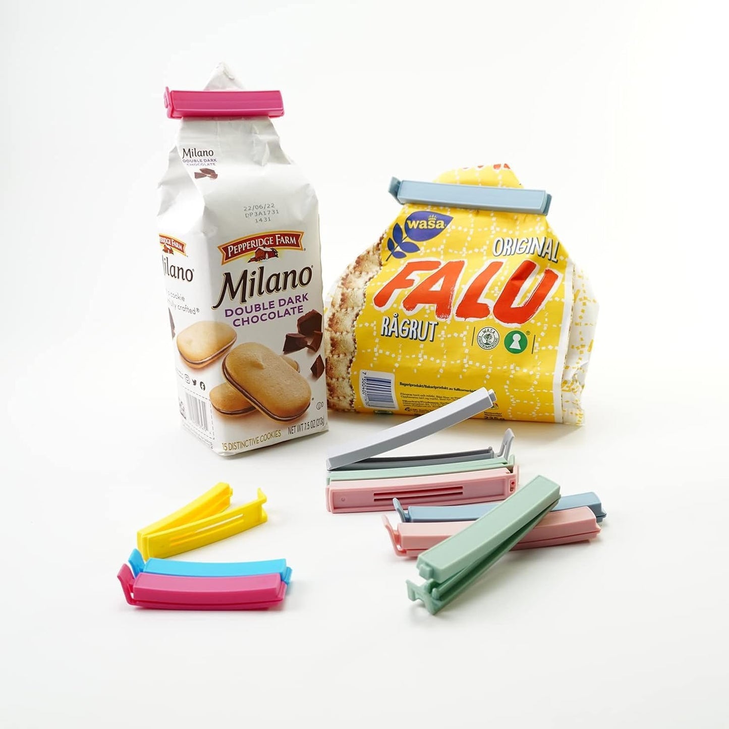 32 PCS Plastic Chip Clips for Food Packages, Curved Design Sealing Bag Clips for Food, Kitchen and Home, 2 Sizes(4.3inch x 20, 3.1inch x 12)