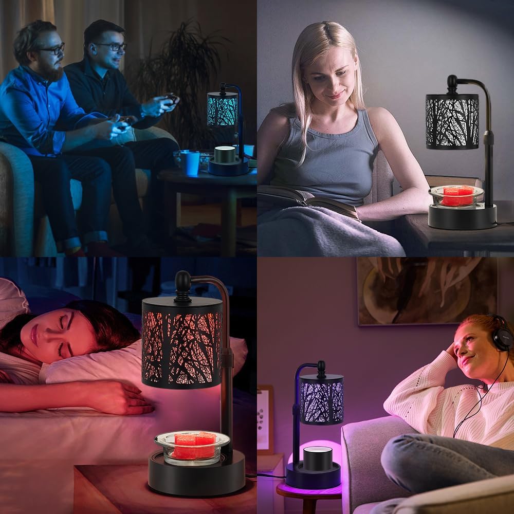 ﻿Tree Candle Warmer Lamp, LED Colors Changing Candle Warmer with ATimer, Bedroom Living Room Home Decor Wax Melting Warmer for Jar Candles (Double Pole -Black)