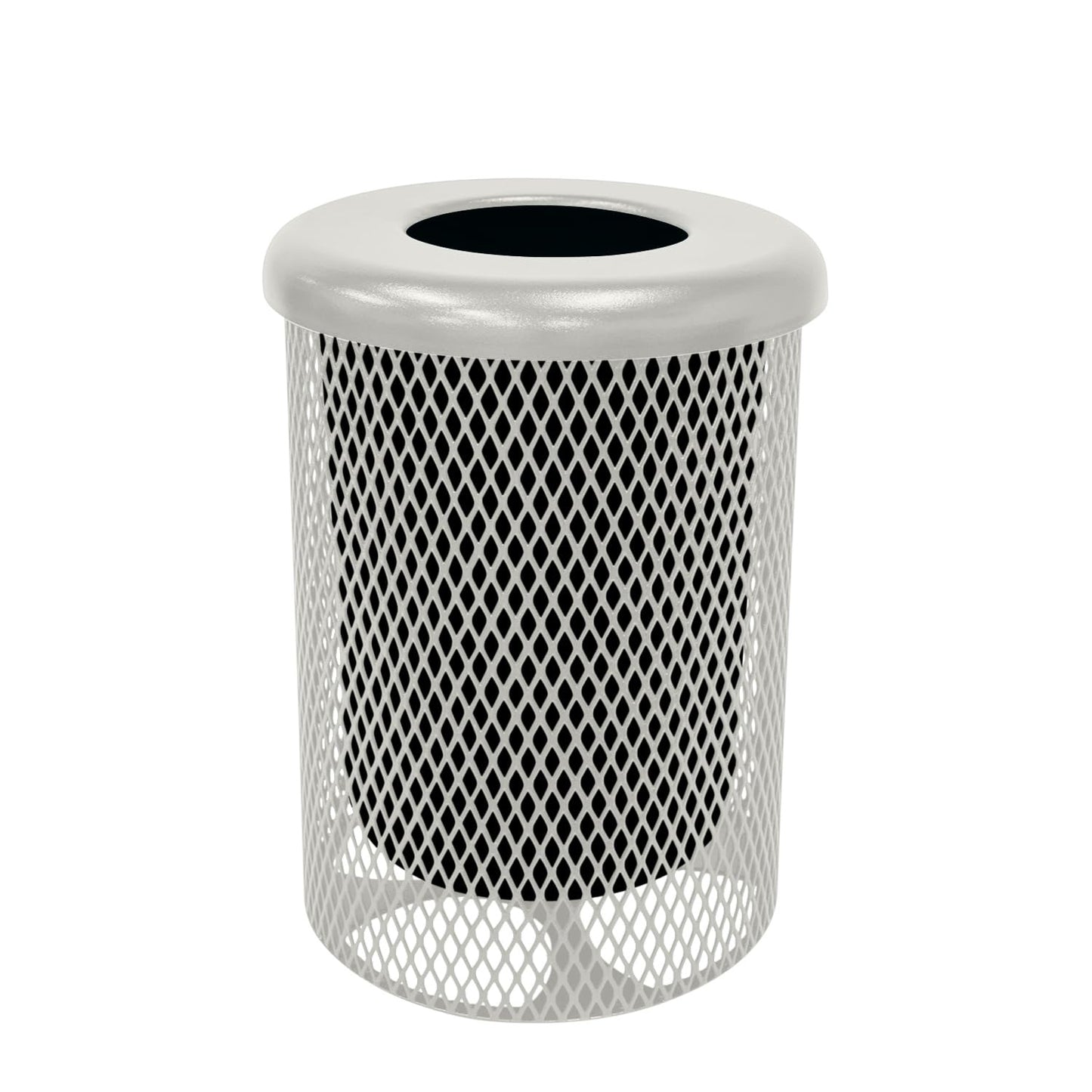 COATEDOUTDOORFURNITURE RFT-TXTGRY Heavy Duty Round Trash Receptacle with Flat Top, Liner Included, 32 Gallon, Textured Grey, Made in America
