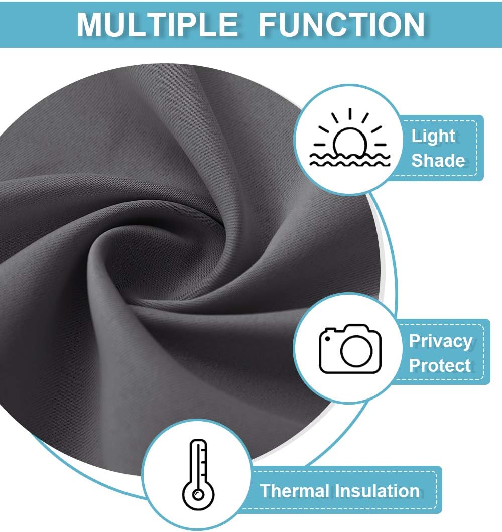 RYB HOME Small Curtains for Kitchen Window - Blackout Privacy Portable Curtain Set for Bedroom Office Bathroom Basement Garage Storage Enclosure RV Bunk, W 34 x L 30 inch, Grey, 2 Pcs