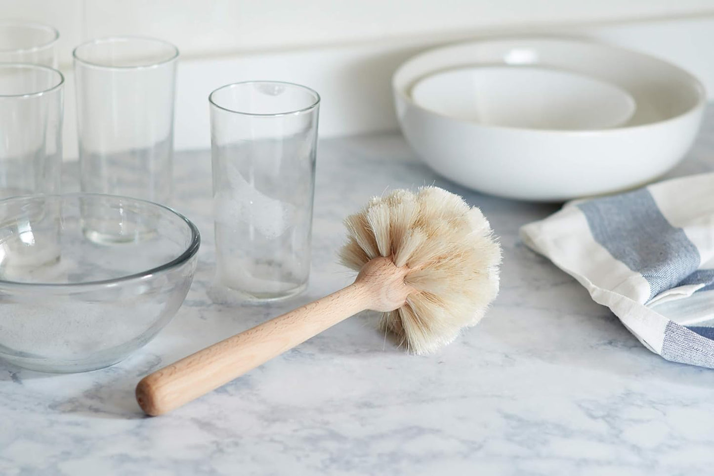 Fox Run Kitchen Brush, Natural Horsehair Fiber Dish and Glass Brush, 10"