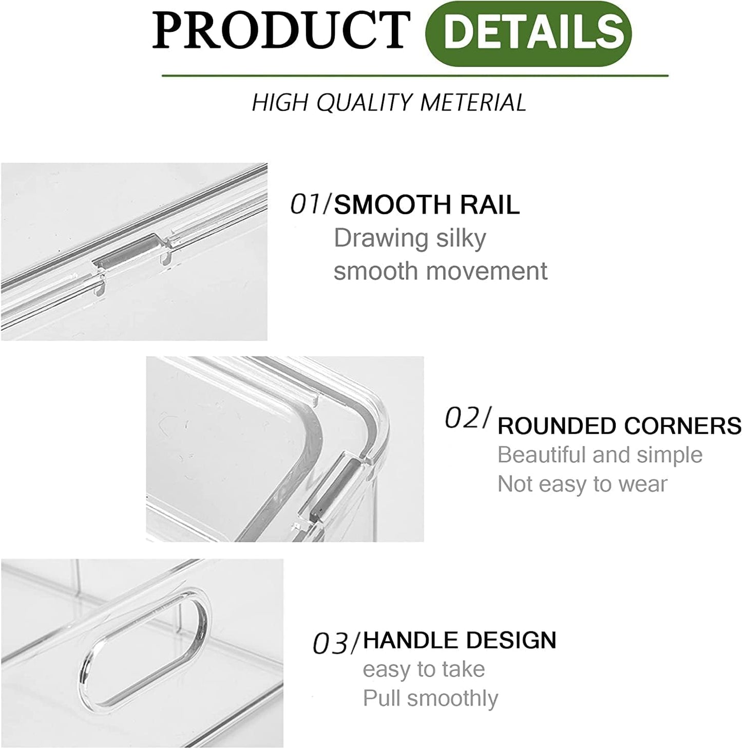 bealy Stackable Clear Storage Drawer with 3 Dividers for Pantry Shelf, Fridge Organizer for Fruit, Food,Vegetable, Pantry Containers Organization,BPA Free,6.34QT