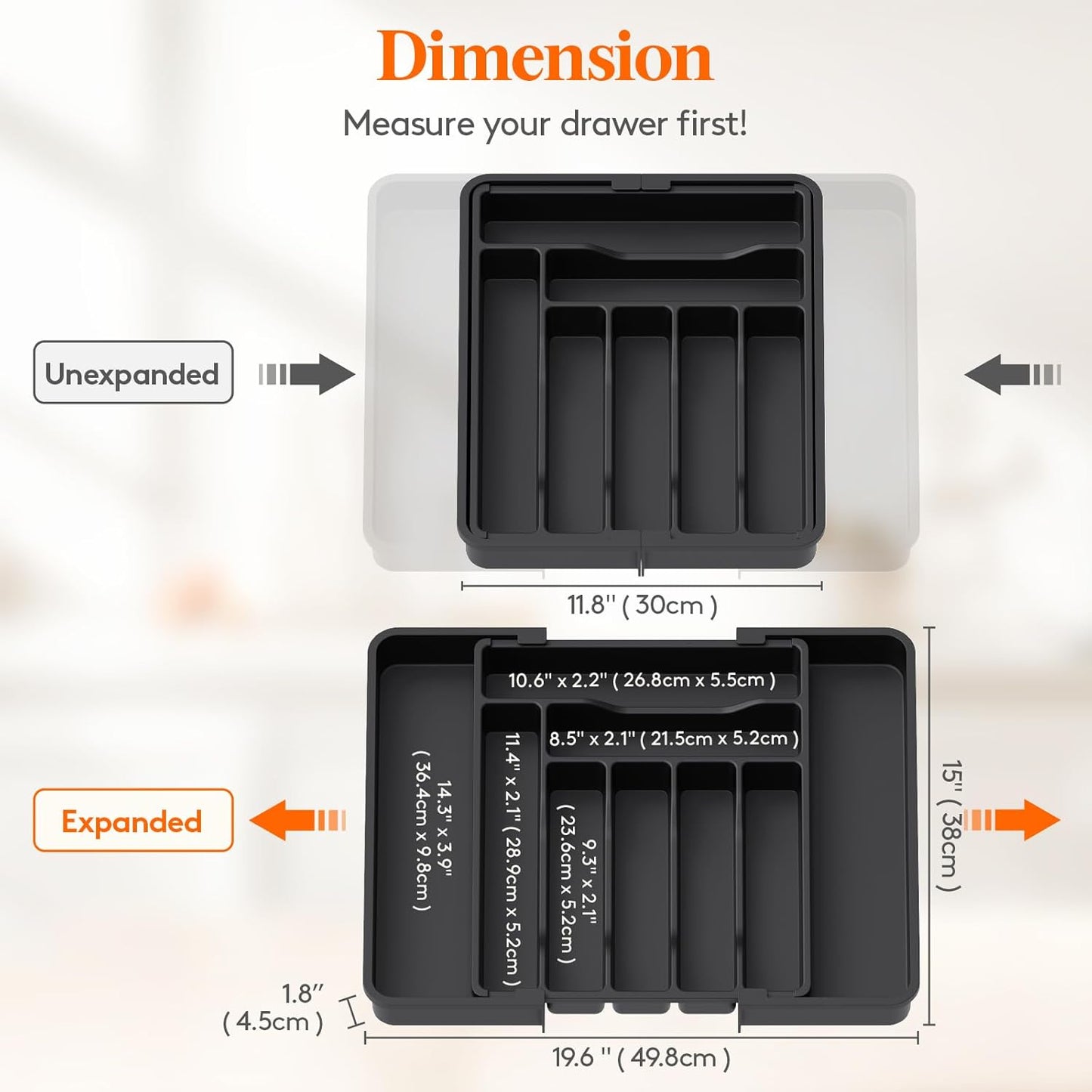 Lifewit Silverware Drawer Organizer, Expandable Utensil Organizer for Kitchen Drawers, Adjustable Cutlery and Flatware Tray, Plastic Spoons Forks Knives Holder Storage Dividers, Medium, Black