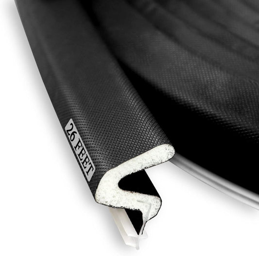 Kerf Weather Stripping Door Seal Strip 26 Ft Q Foam Door Weatherstrip Seal with Slot Card Slot Installation, Easy Cut to Size (Black)