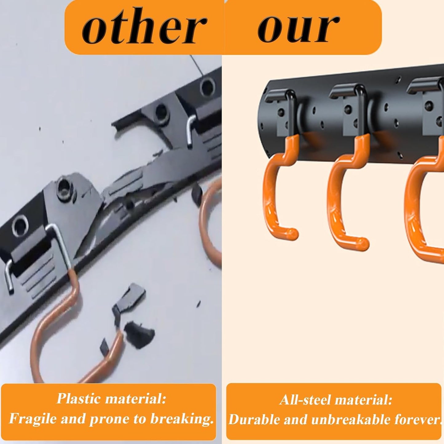 3-H 12×16" All Metal Garden Tool Organizer, Garage Tool Organizer, Broom Holder Wall Mount for Garage, Shed, Garden, Basement Hanging and Organizing Rake, Mop, Shovel, Hose