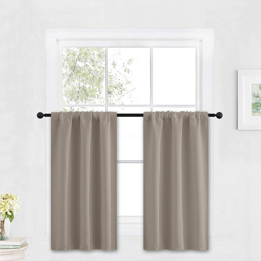 RYB HOME Bathroom Window Curtains - Super Soft Blackout Privacy Curtains for Baby Nursery Bedroom Basement Garege Workshop Kitchen Dining Living Room, W 29 x L 30, Sand, 2 Pcs