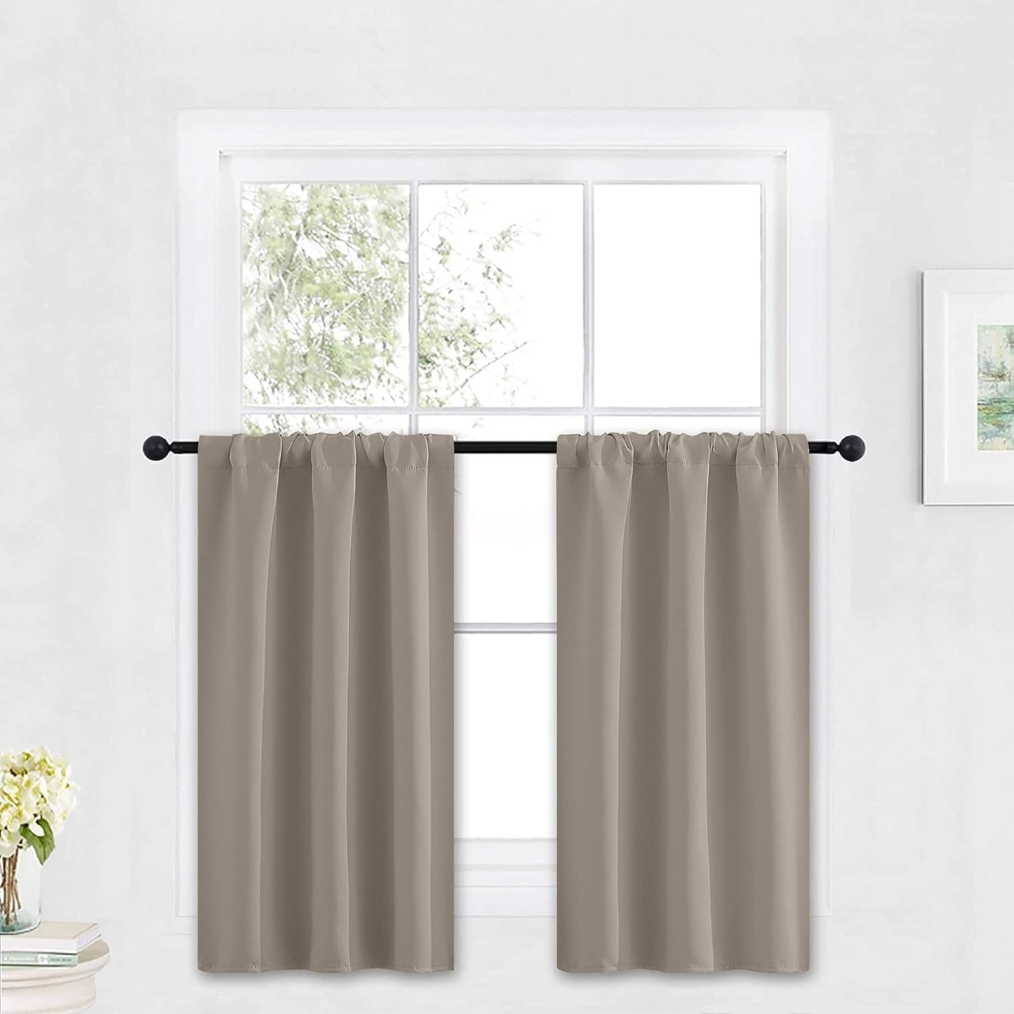 RYB HOME Small Curtains Blackout - Privacy Energy Efficiency Mini Curtains for Kids Bedroom RV Camper Windows Trailer Bathroom Kitchen Cabinet Door Window, W 29 x L 36, Sand, 2 Panels