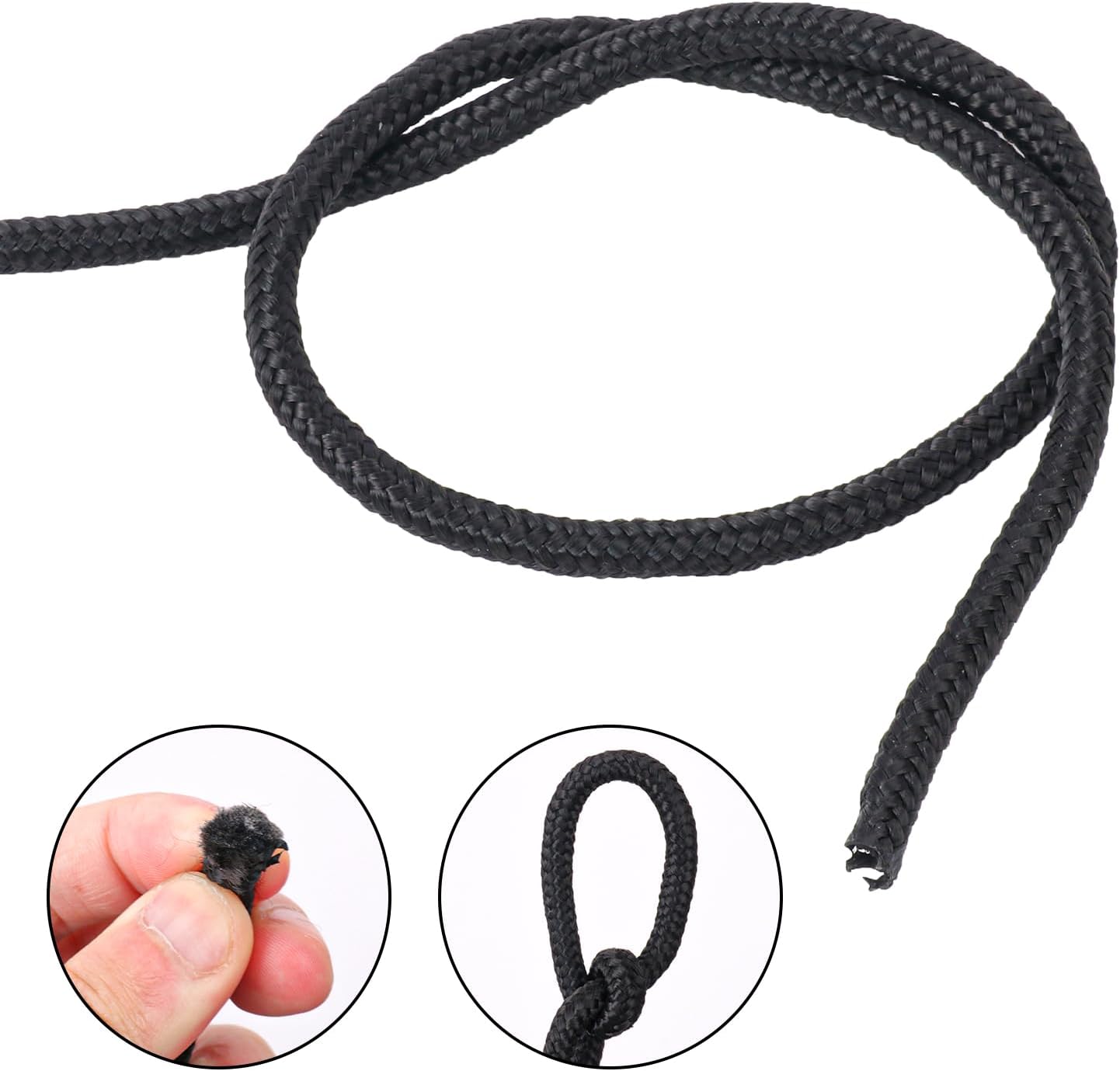 328 Feet 1/4 Inch Black Polyester Rope, 6mm Polypropylene Utility Rope for Kayaking, Camping, Home Decor