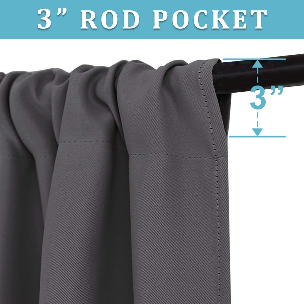 RYB HOME Blackout Curtains 63 inches Long - Energy Saving Insulation Large Window Curtain Blinds for Bedroom Living Room Dining Basement Home Office, W 62 x L 63 per Panel, Grey, 2 Pcs