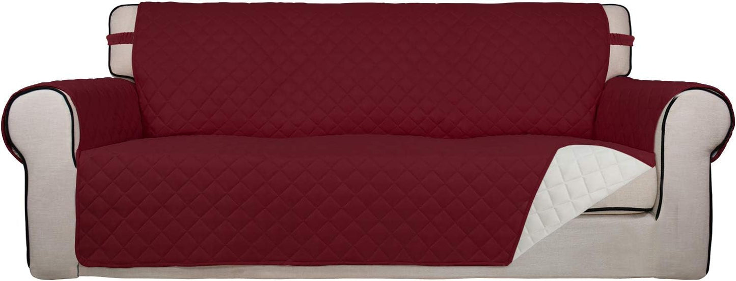 PureFit Reversible Quilted Sofa Cover, Water Resistant Slipcover Furniture Protector, Washable Couch Cover with Non Slip and Elastic Straps for Kids, Pets (Oversized Sofa, Red/Ivory)