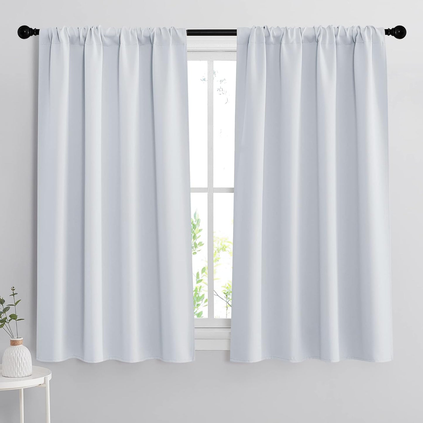 RYB HOME White Curtains for Bedroom - Room Darkening Thermal Insulated Window Draperies for Living Room Kitchen Home Office Bathroom Cafe, Wide 42 x Long 45, Greyish White, 1 Pair