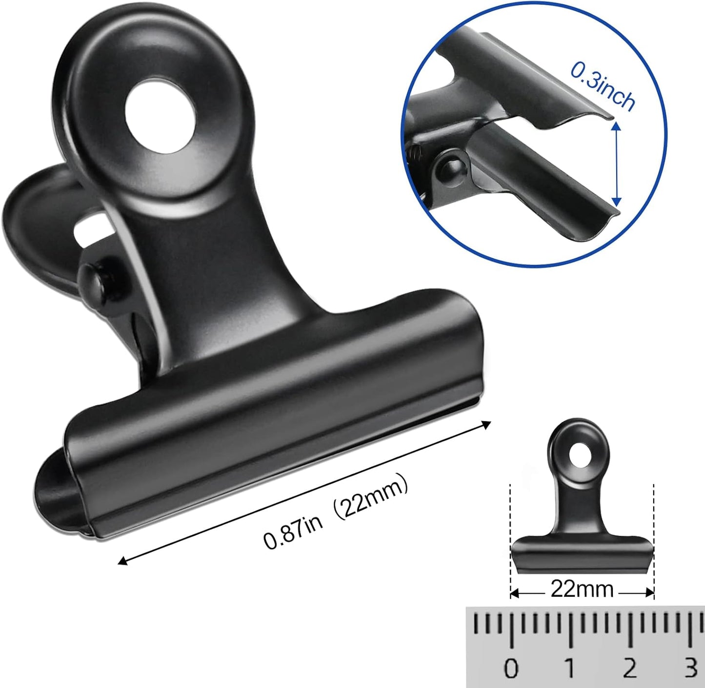 30 Pack Bulldog Clips 0.87 Inch Small Hinge Paper Clips Metal Hinge Clips for Crafts, Food Bags, Drawings, Photos at Home Kitchen & Office Usage, Black, 22mm