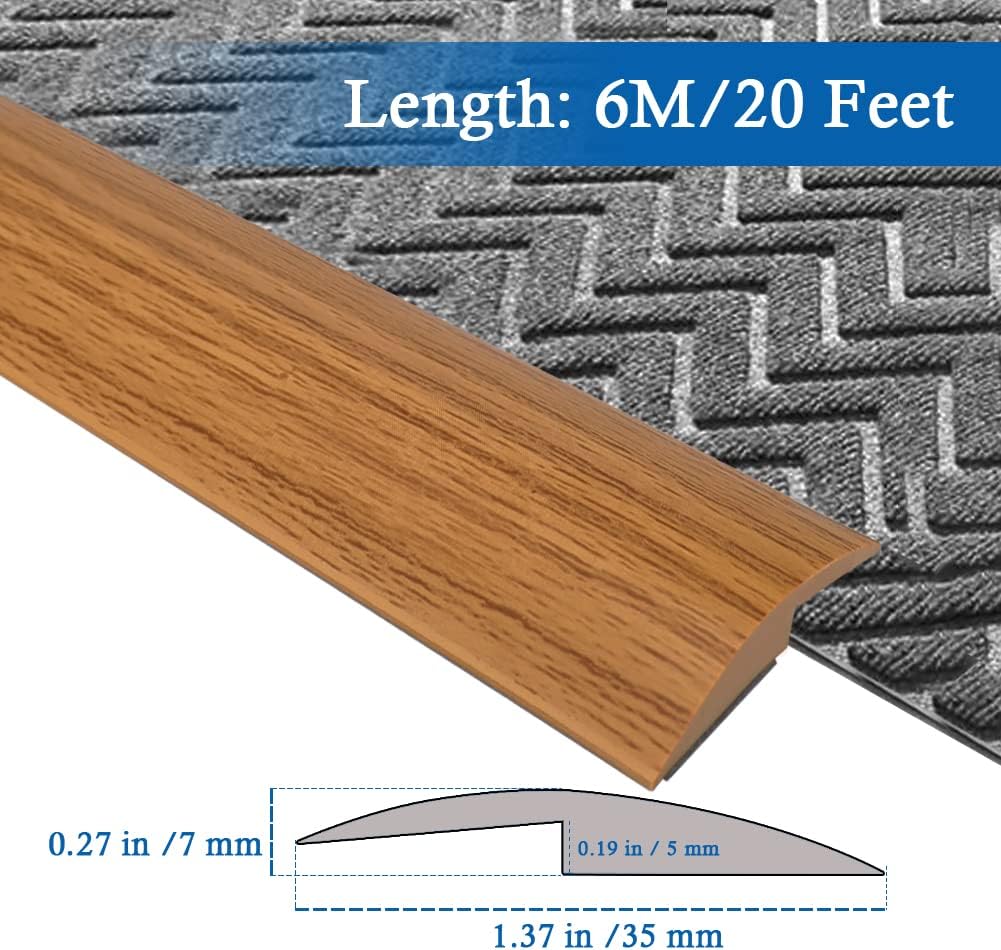 Floor Transition Strip Self Adhesive Carpet & Flooring Transitions Edging Trim Strip PVC Threshold Transitions Suitable for Threshold Height Less Than 5mm (20Ft, Wood Grain Light Brown-New)