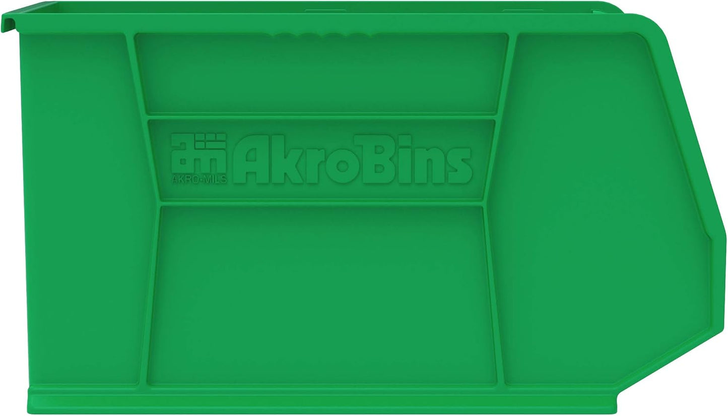 Akro-Mils 30260 AkroBins Plastic Storage Bins, Space-Saving Stackable Bins for Garage, Pantry, Craft Organization, 18" x 11" x 10", Green, 6-Pack