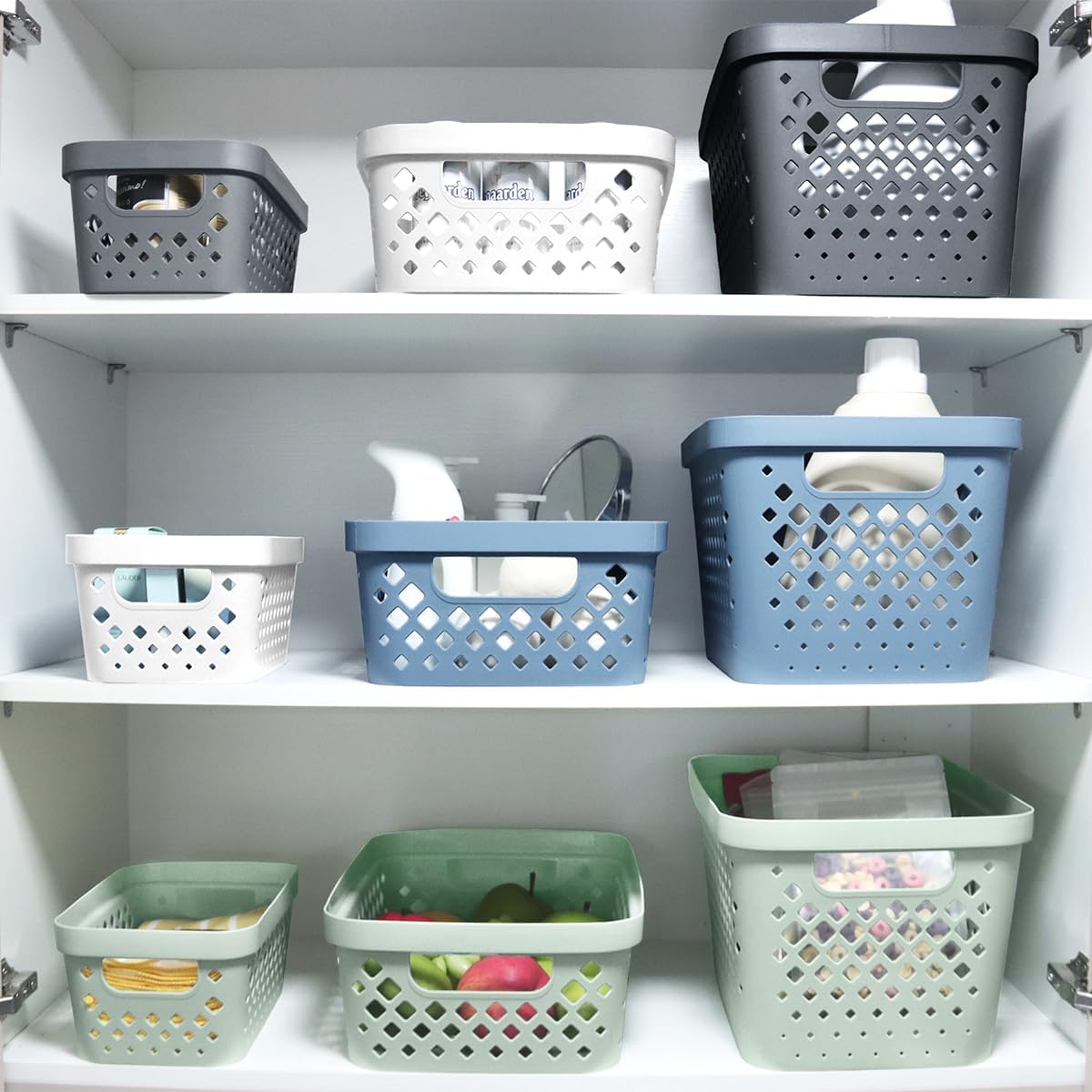 Glad Plastic Baskets for Organizing, Set of 6 | Pantry Storage for Under Counter, Linen Closet, and Bathroom | Nesting Shelf Bins with Handles, 1 Gallon, White