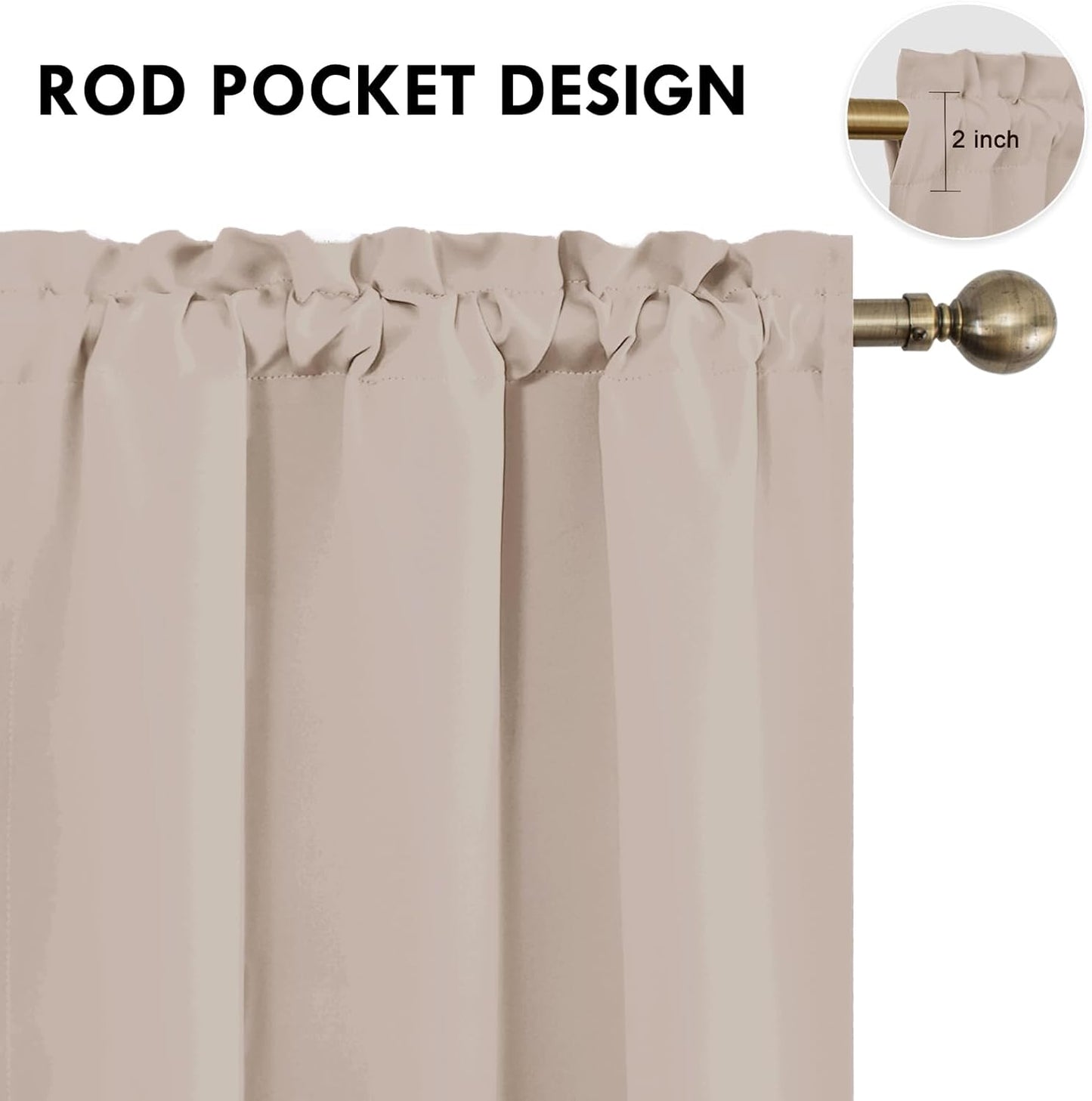 DWCN Blackout Curtains for Living Room Thermal Insulated, Energy Saving & Noise Reducing Bedroom Curtains, Camel, W 42x L 36 Inch, Set of 2 Rod Pocket Curtain Panels