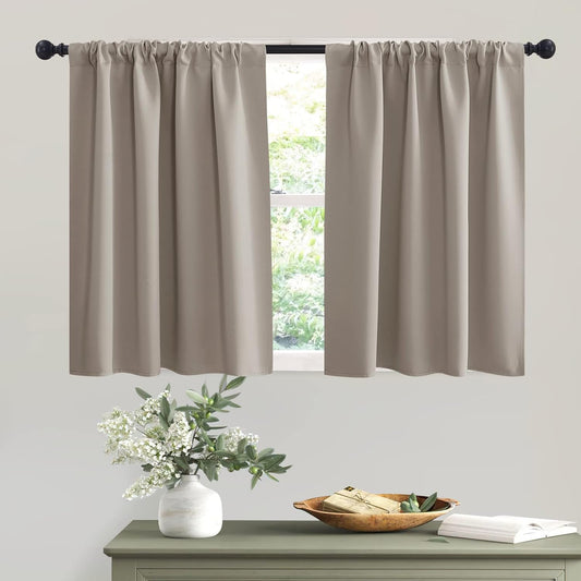 RYB HOME Short Curtains 36 inches, Durable Room Darkening Small Window Treatment Energy Smart Privacy Draperies for Basement Bathroom Bedroom, Sand, W42 x L36 inches, 2 Panels Set