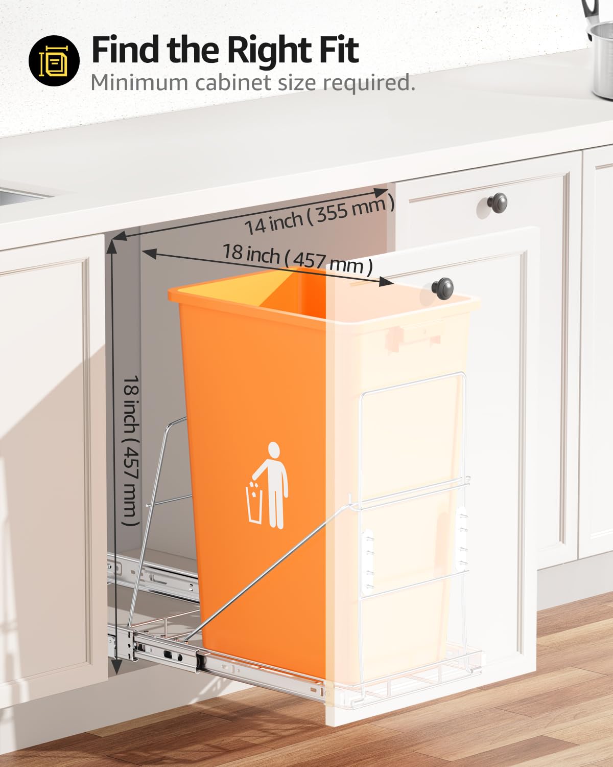 Pull Out Trash Can Under Cabinet, 7-13Gal Cabinet Trash Can Pull Out Kit with Door Mounting Kit,Under Sink Garbage Can Pull Out for Kitchen-Waste Bin Not Included