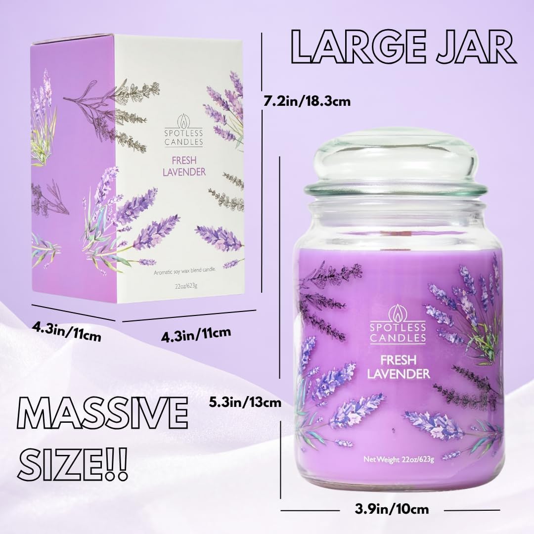 Fresh Lavender Candle 22oz Glass Jar with Wooden Wick in a Decorated Jar Within a Presentation Gift Box and Protective Shipping Box