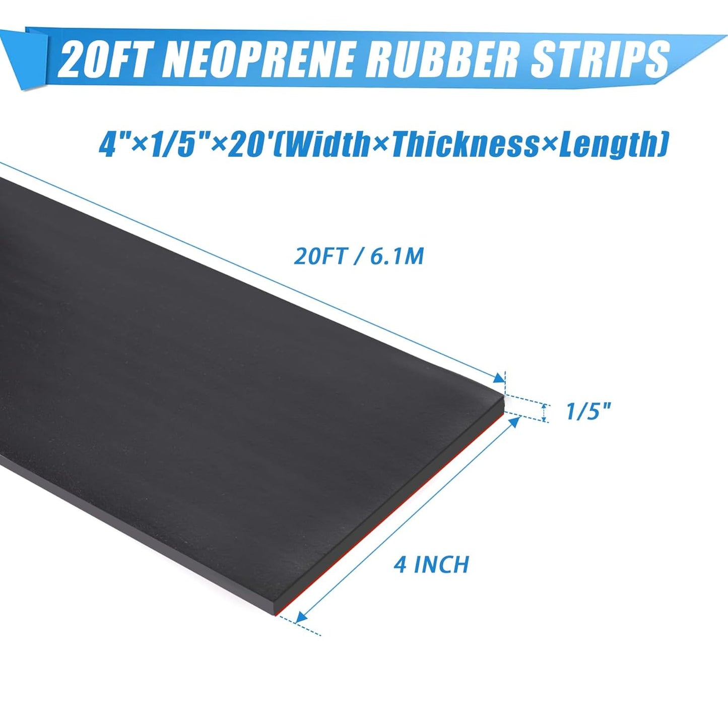 Adhesive Rubber Strips Neoprene Rubber Sheets, Rolls & Strips with Adhesive Backing Rubber Pads Self Stick Seal Rubber Gasket Adhesive Back for Matting Padding - 4" Wide x 1/5" Thick x 20' Long