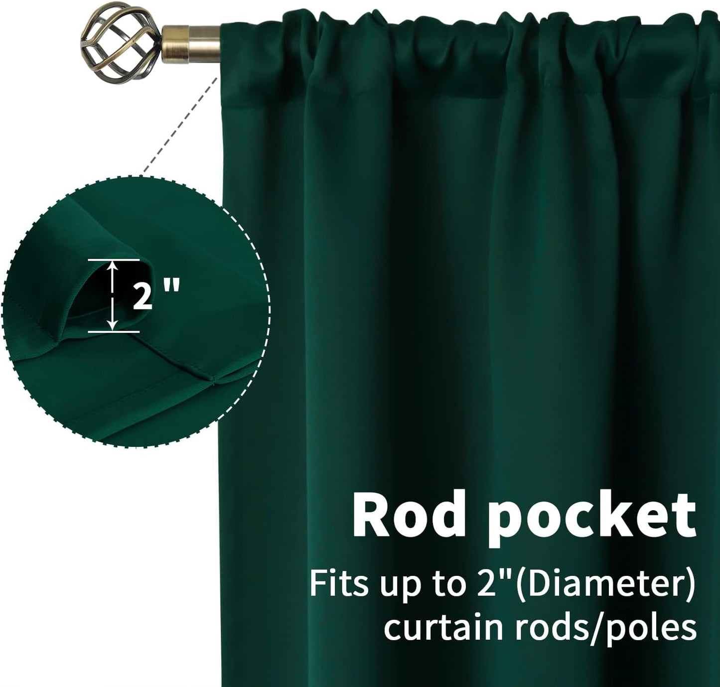 BGment Emerald Green Blackout Curtains 45 Inch Length for Bedroom Window - Small Thermal Insulated Drapes with Rod Pocket for Bathroom Ktichen Cafe Rv Camper, 34 x 45 Inch, 2 Panels