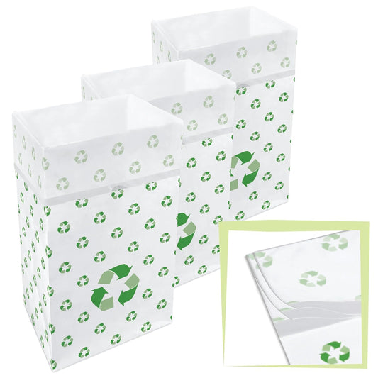 30 Gallon Disposable Pop-Up Trash Cans (3-Pack, Multi-Liner) with Fitted Bags – Foldable Garbage & Recycling Bins for Parties, Events & Kitchen (Recycle 30" H x 14" W x 17" D)