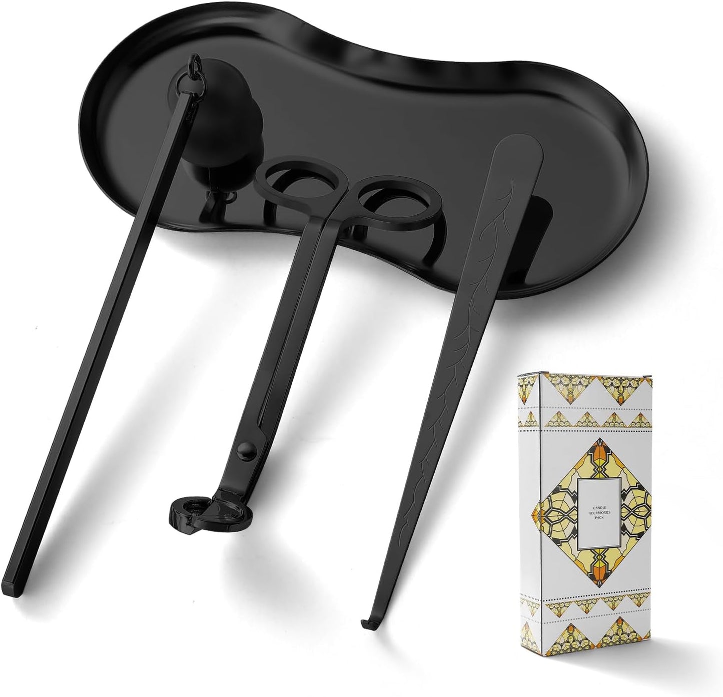 PATOISE 4 in 1 Candle Accessory Set Mini, Candle Wick Trimmer Cutter, Candle Snuffer, Candle Wick Dipper, Tray Holder in Gift Package for Candle Aromatherapy Lovers(4PCS Black)