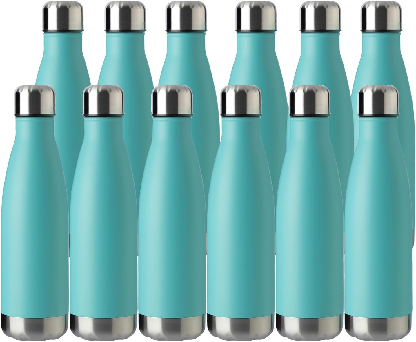 MEWAY 17oz Sport Water Bottle 12 Pack Vacuum Insulated Stainless Steel Leak-Proof Double Wall Cola Shape Water Bottle,Keep Drinks Hot & Cold (Light Blue,12 Pack)