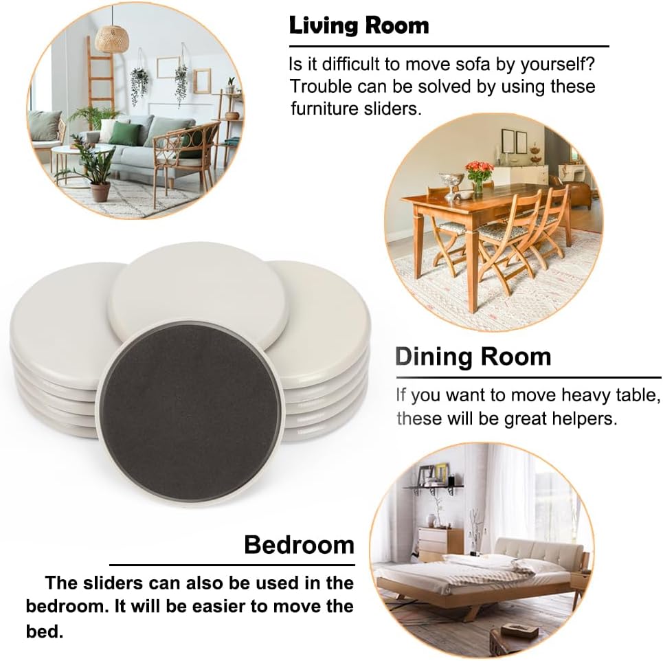 3-1/2 inches Furniture Sliders, 12pcs Furniture Glides for Easy Moving on Carpet Hardwood (Beige)