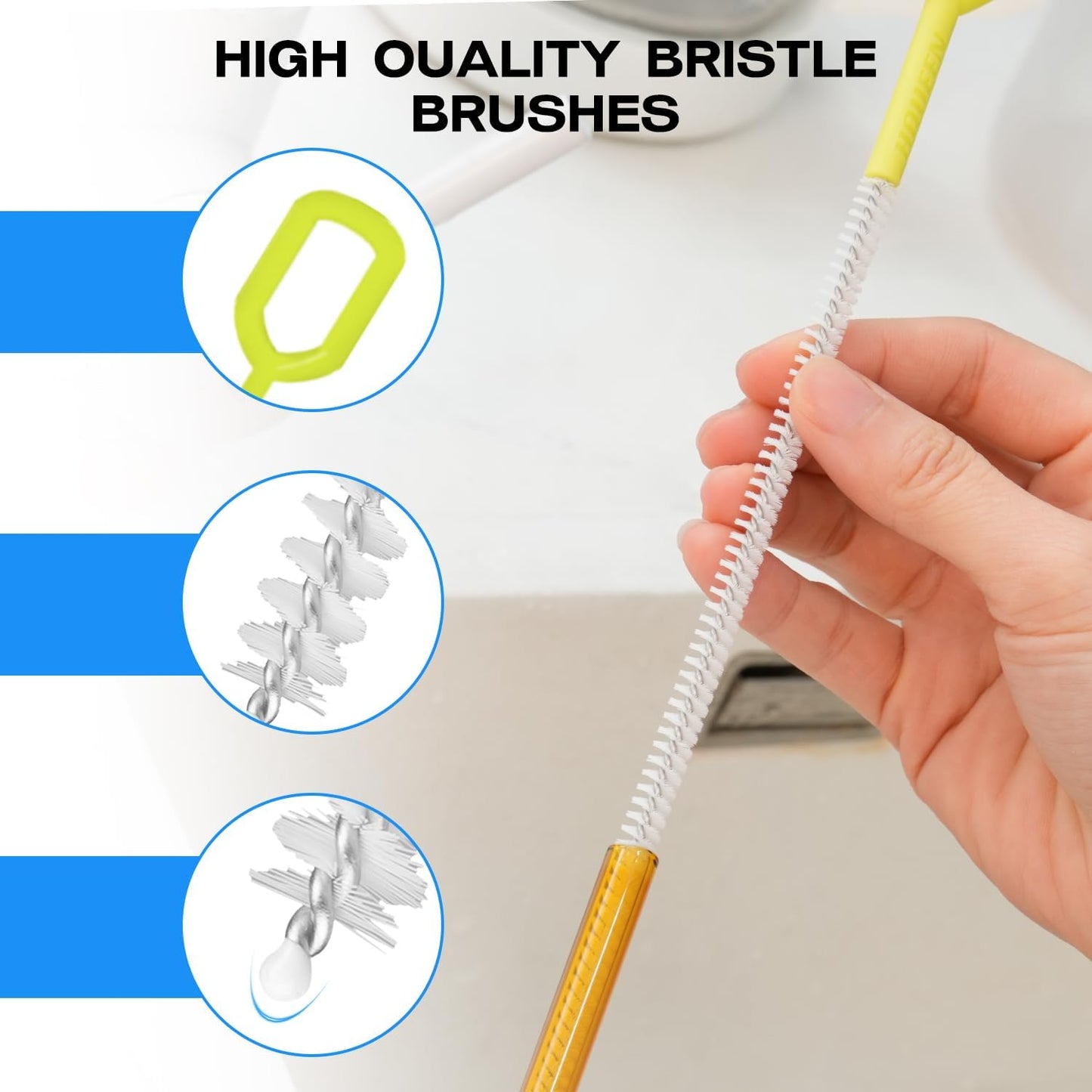 8-Piece Straw Cleaner Brush Set for Cleaning Straws - (4-Size) Extra Long Nylon Pipe Cleaners, Reusable Straw Cleaning Brush for Stanley Tumbler, Sippy Cup, Baby Bottle and Tubes (Type B)