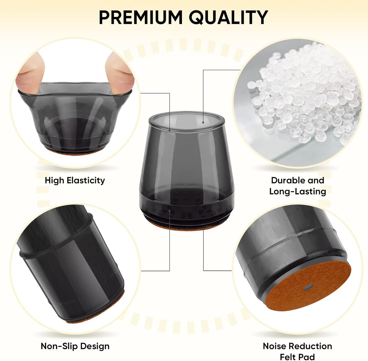 BALEINE 32 Pack Silicone Chair Leg Floor Protectors, Stool Leg Protectors Cap, Non-Slip Chair Leg Caps for Hardwood Floors (Black & Small, 32 Pack, XL)