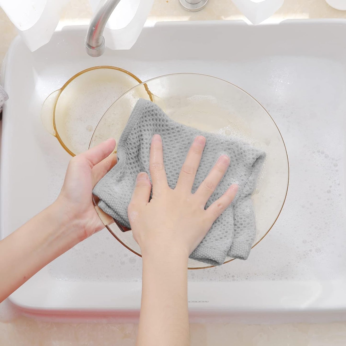 Homaxy 100% Cotton Waffle Weave Kitchen Dish Cloths, Ultra Soft Absorbent Quick Drying Dish Towels, 12 x 12 Inches, 8-Pack, Light Gray