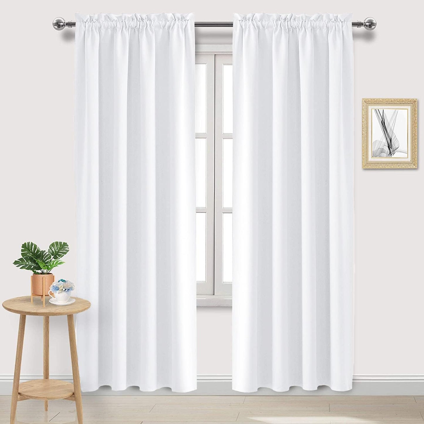 DWCN White Curtains for Living Room Thermal Insulated, 50% Light Blocking Curtains for Bedroom, Dining Room Window, W 52x L 84 Inch, Set of 2 Rod Pocket Curtain Panels