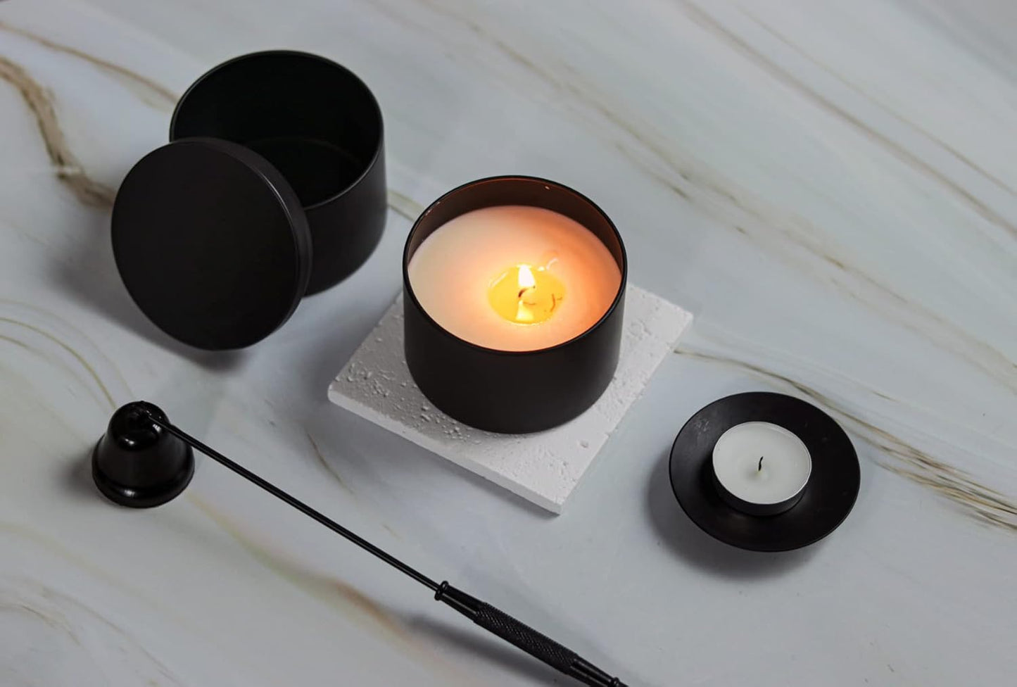 Aroparc Candle Tins 8oz with Lids, 24 Pack Seamless Candle Containers for Candle Making Supplies Empty Candle Jars - Wood Grain Lids Black Tins