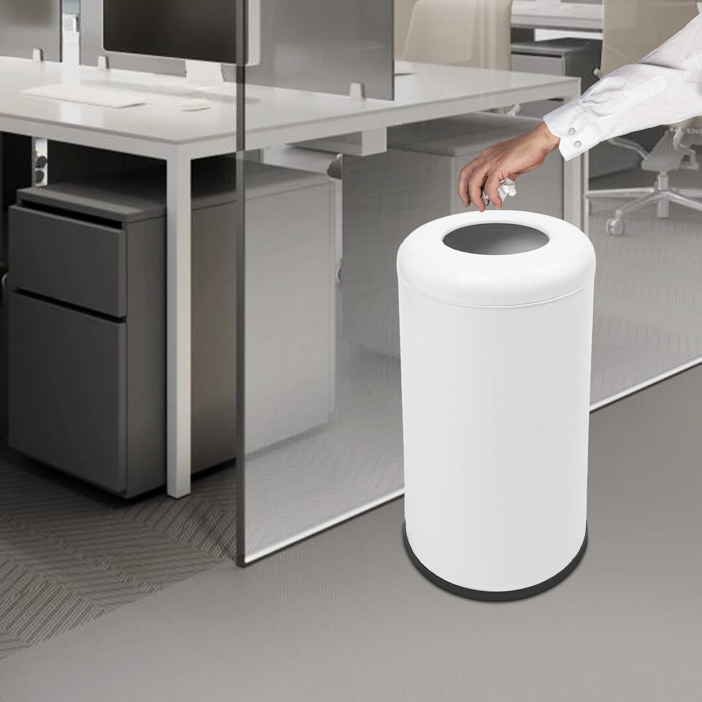 58.6 Liter / 15.48 Gallon Commercial Open Top Trash Can White Stainless Steel Trash Can Outdoor Indoor Garbage Enclosure with Lid Inside Barrel (White)