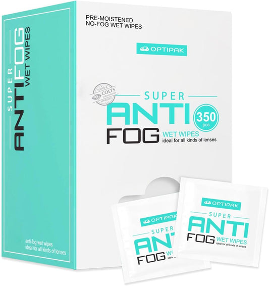 Anti Fog Wipes for Glasses, Binoculars, Face Shields, Ski Masks or Swim Goggles | Pre-Moistened Cleaning Antifog Lens Wipes for Eyeglasses and Defogger for Glasses (350 Count)