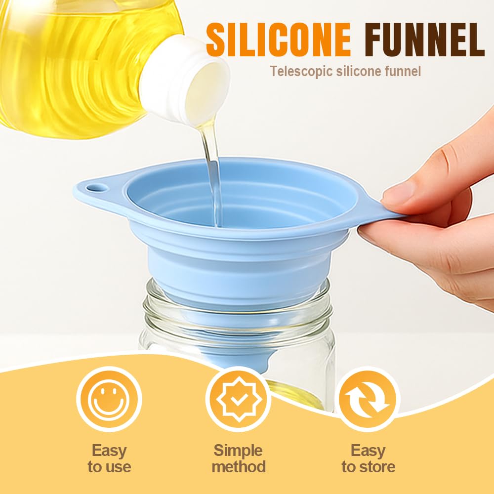 Kitchen Funnel Set, Wide-Mouth Foldable and Telescopic Design, Liquid Separation Funnel, Silicone (6 pcs)