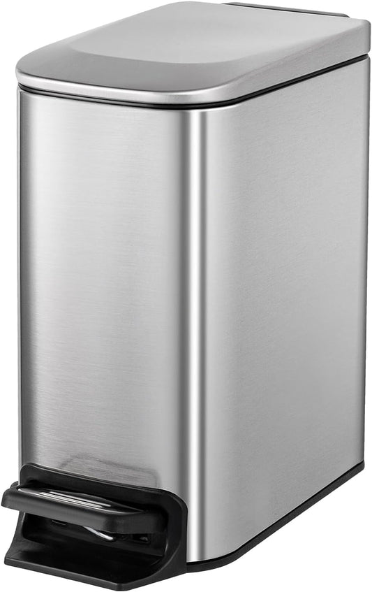 Cesun Small Bathroom Trash Can with Lid Soft Close, Step Pedal, 6 Liter / 1.6 Gallon Stainless Steel Mini Garbage Can for Office, Outdoor Trash Bin with Removable Inner Bucket (Silver)