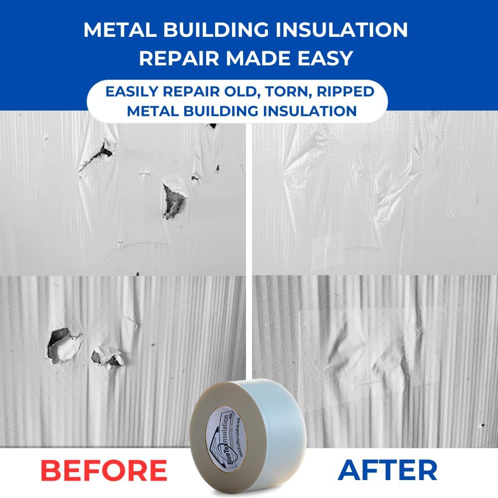 BlueTex Insulationㅤ3 Wide x 180' Long White Vapor Barrier Seam Tape - 16 Rolls Bulk Pack, Great for Crawlspaces, Waterproofing, Insulation Repairs, Underlayment Seams, Metal Building Insulation Seams