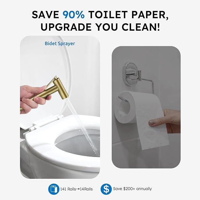 Arofa Built-in Hot and Cold Handheld Bidet Sprayer for Toilet, Gold Warm Water Bidet with Adjustable Water Flow, Dual Control Mode Muslim Shower with Spray Hose for Feminine Wash, Wall Mounted