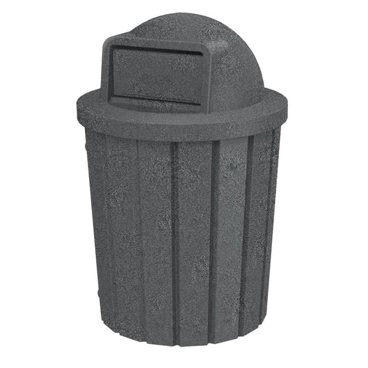 42 Gallon Slated Circle 100% Recycled Plastic Heavy Duty Outdoor Trash Can with Push Open Dome Lid and Internal Liner - Great for Schools and Businesses - Dark Granite