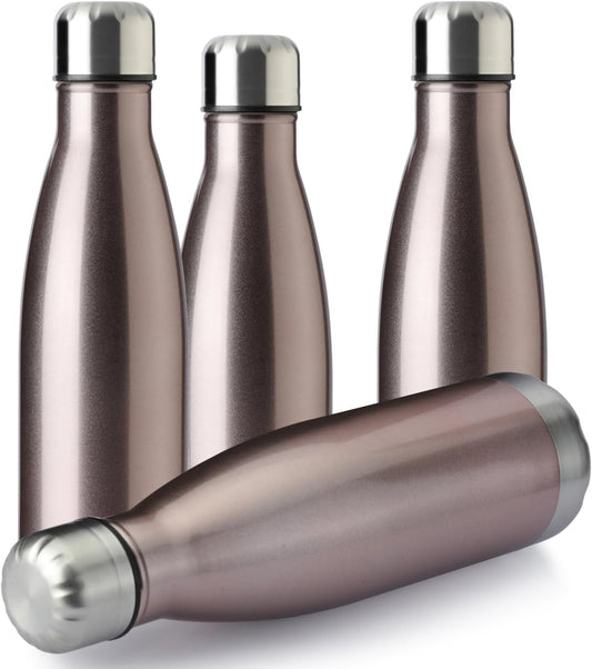 MEWAY 17oz Sport Water Bottle 4 Pack Vacuum Insulated Stainless Steel Leak-Proof Double Wall Cola Shape Water Bottle,Keep Drinks Hot & Cold(Rose Gold,4 Pack)