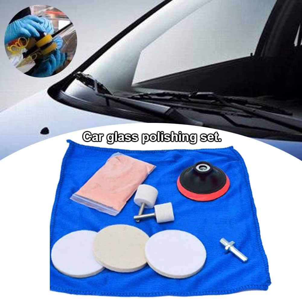 9pcs/Set Glass Polishing Kit,Deep Scratch Remover with Towel Car Polish Pad Cerium Oxide Powder Felt Polishing Wheel Set for Windscreen and Glass(Size:9pcs/Set)